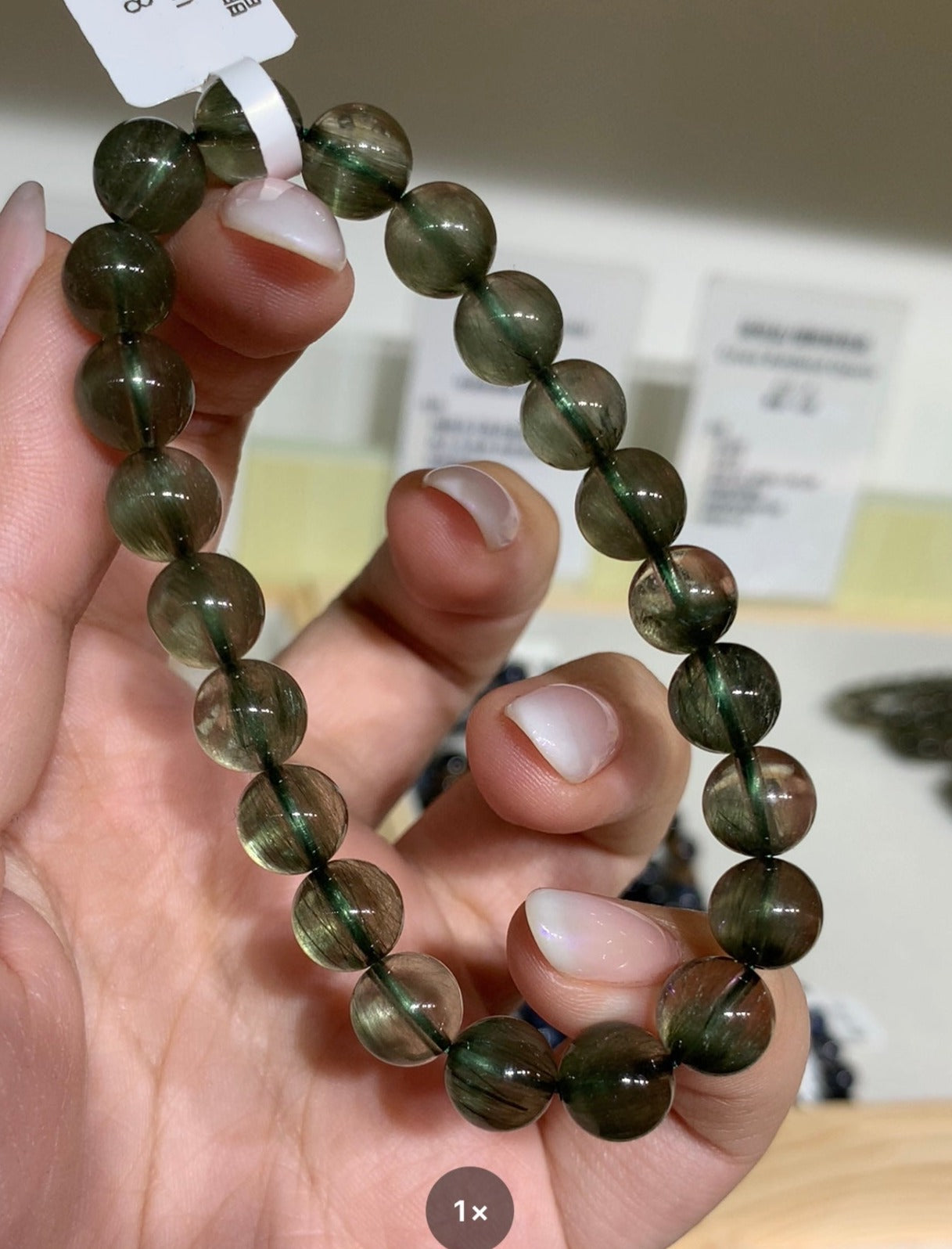 Transparent cat eye green hair crystal 8.8mm