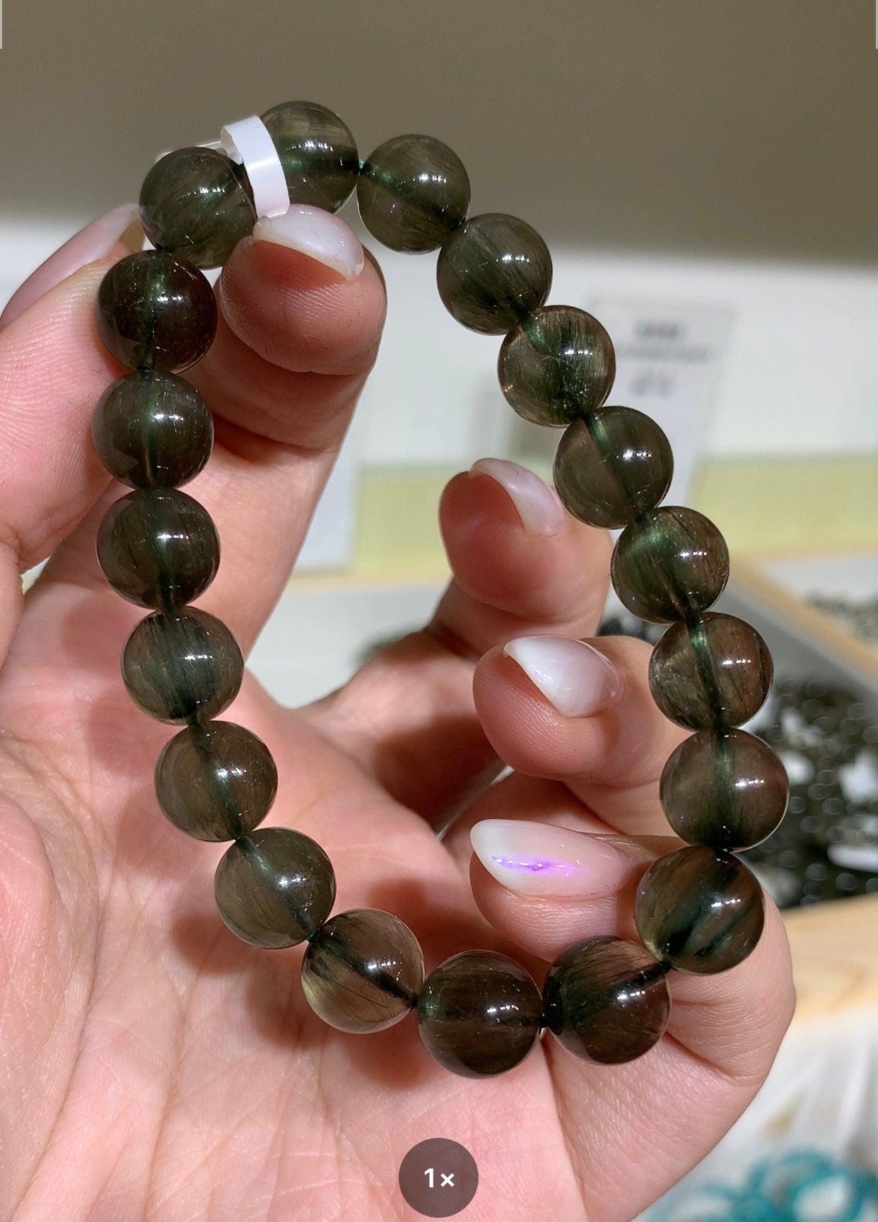 Transparent cat's eye green hair crystal 10.2mm