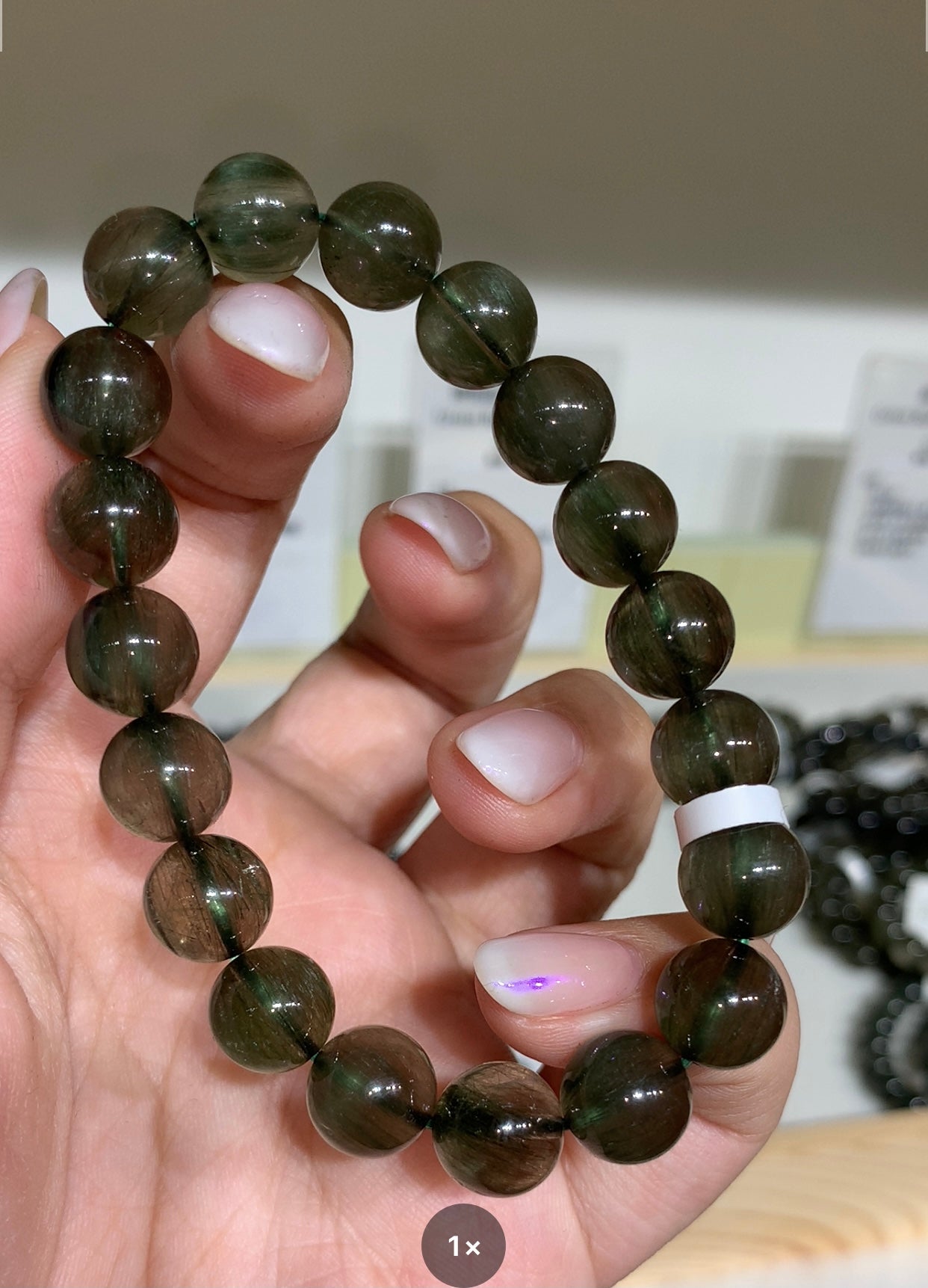 Transparent cat's eye green hair crystal 10.2mm