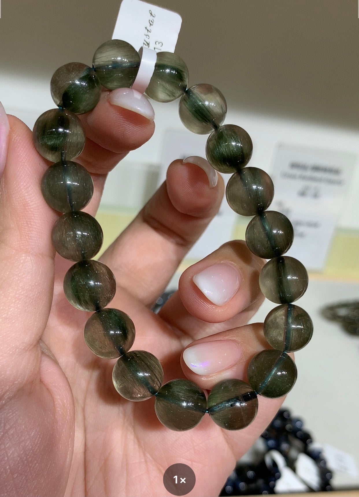 Transparent cat's eye green hair crystal 10.8mm