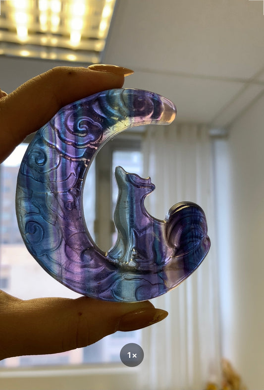 Fluorite Moon Fox Ornament #6