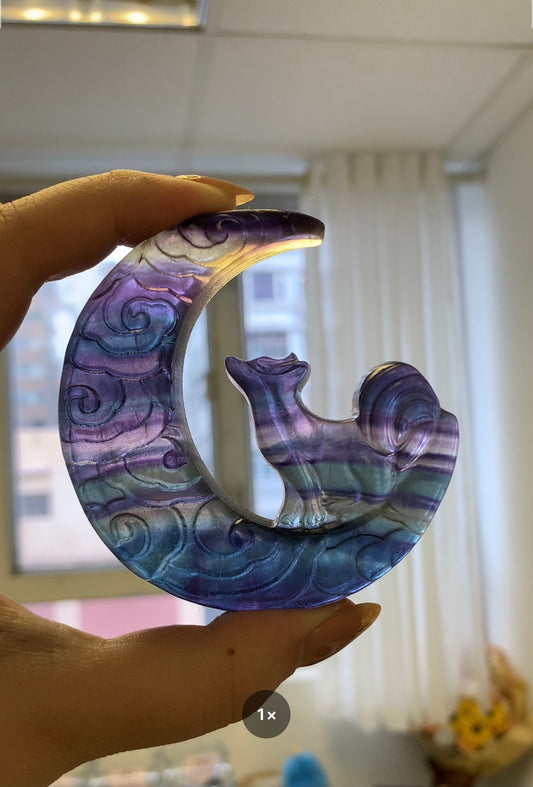 Fluorite Moon Fox Ornament #8