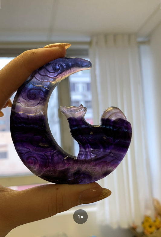 Fluorite Moon Fox Ornament #10