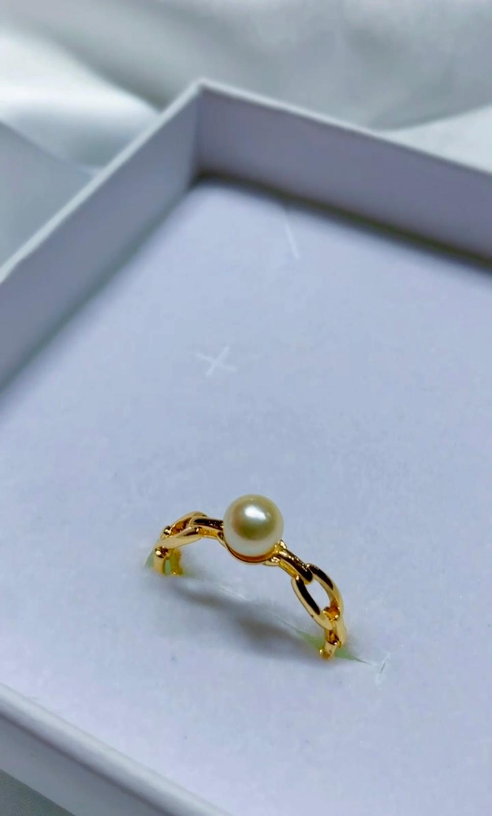 天然日本海水akoya羽黃金珍珠戒指
