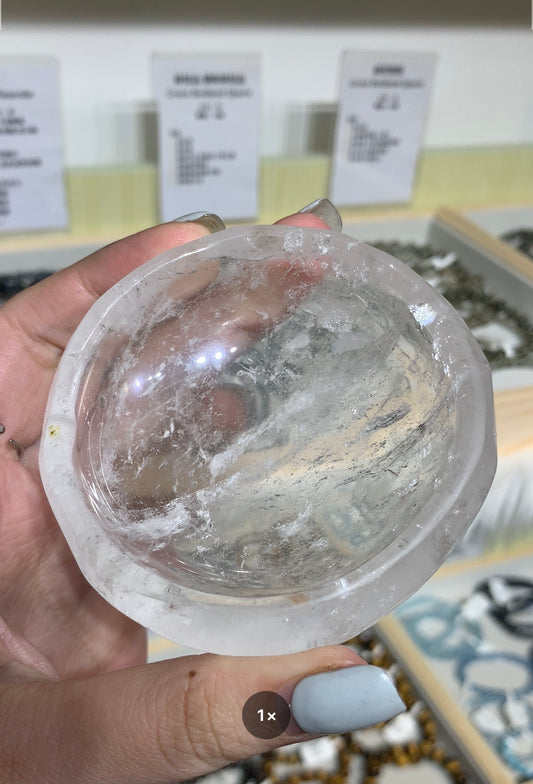 White crystal bowl with log base